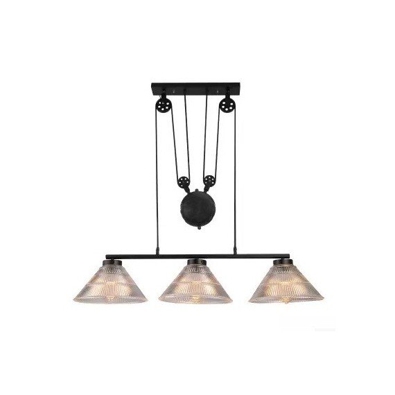 Industrial Pulley triple pendant lamp with Edison bulbs Pottery Barn black color front view