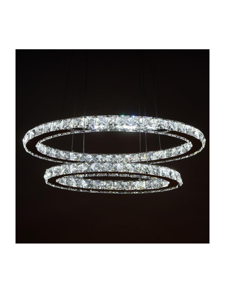 Circle crystal LED Pendant lamp 2 ring Swarovski chrome color front view