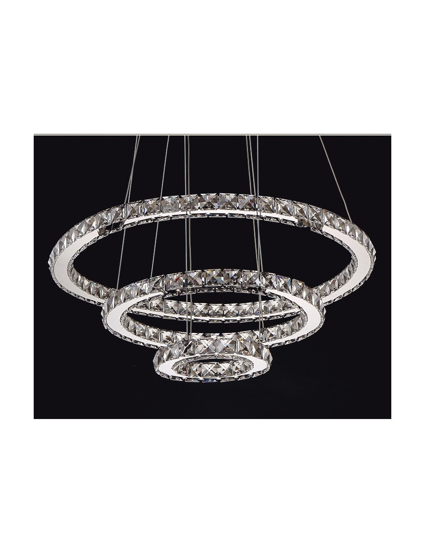 Circle crystal LED Pendant lamp 3 ring Swarovski chrome color front view Circle crystal LED Pendant lamp 3 ring Swarovski chrome color front view