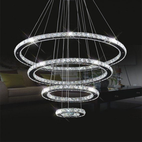 Circle crystal LED Pendant lamp 4 ring Swarovski chrome color front view