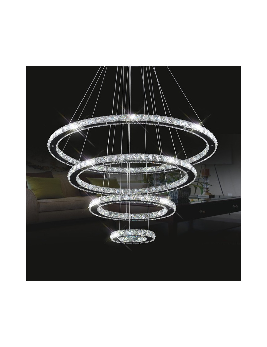 Circle crystal LED Pendant lamp 4 ring Swarovski chrome color front view Circle crystal LED Pendant lamp 4 ring Swarovski chrome color front view