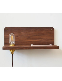 Frame 90 wall lamp with Shelf in walnut Frama walnut color front view