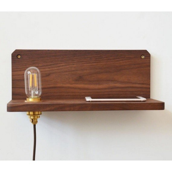 Frame 90 wall lamp with Shelf in walnut Frama walnut color front view