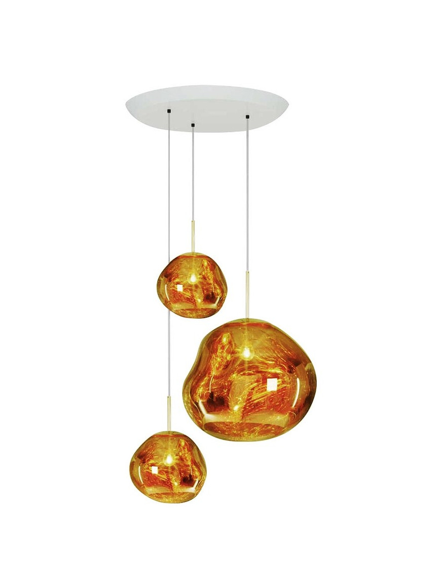 Melt Cluster ceiling lamp Flusmount Tom Dixon gold color 3 lights side view Melt Cluster ceiling lamp Flusmount Tom Dixon gold color 3 lights side view