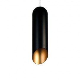 Pipe pendant lamp Tom Dixon black outside and gold inside color front view