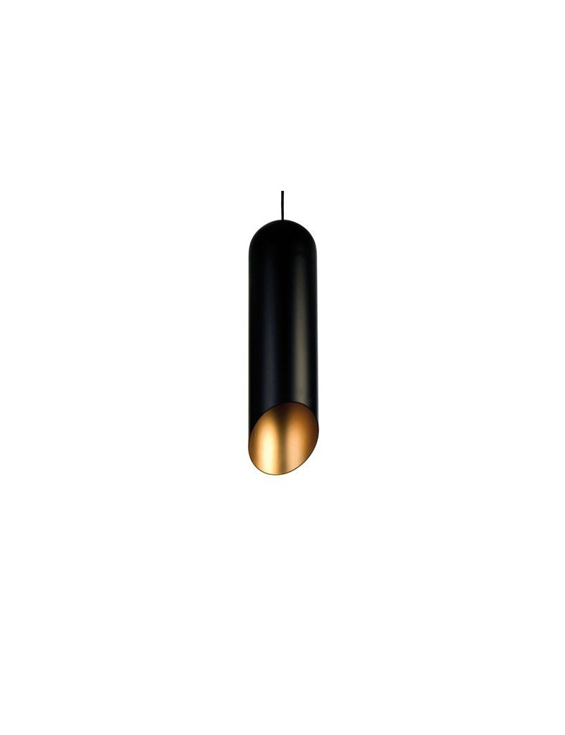 Pipe pendant lamp Tom Dixon black outside and gold inside color front view Pipe pendant lamp Tom Dixon black outside and gold inside color front view