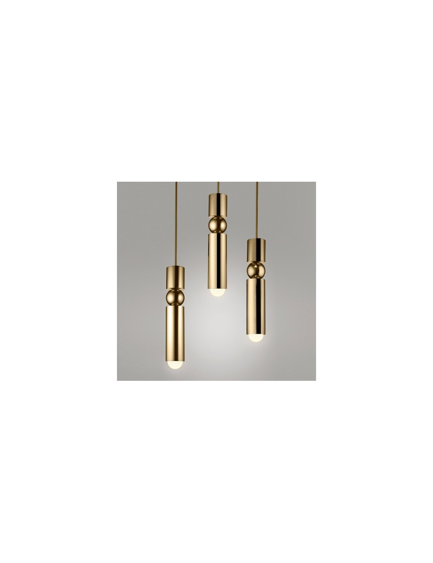 Fulcrum LED Chandelier Lee Broom gold color 3 lights front view