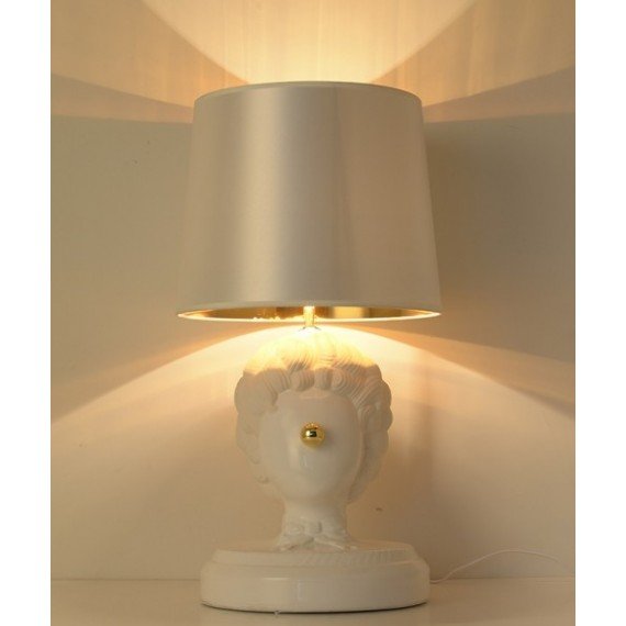 Clown table lamp Lladro white color shade in gold in dining room