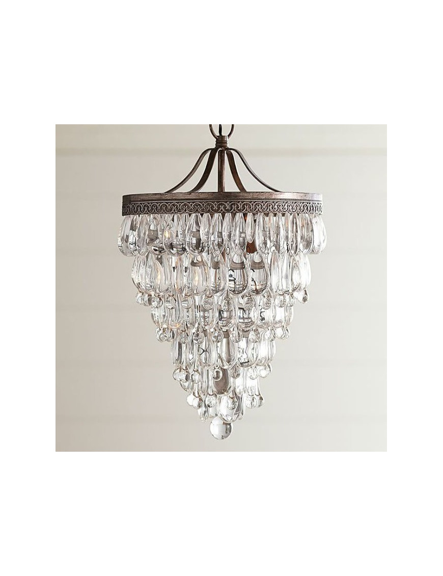 Clarissa Crystal Drop small Round Chandelier Pottery Barn brass color back view Clarissa Crystal Drop small Round Chandelier Pottery Barn brass color back view