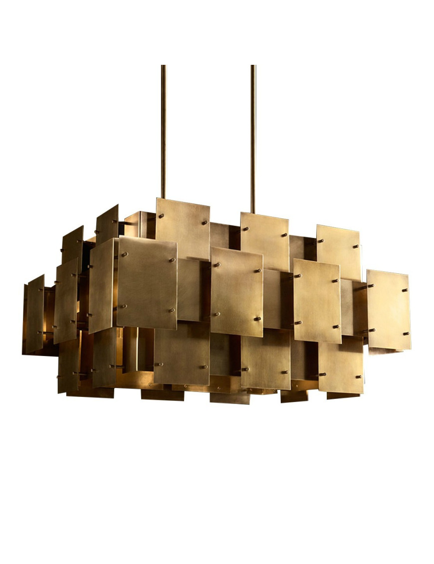 RH CONSTRUCTIVIST PANEL PENDANT LAMP Restoration Hardware brass color front view RH CONSTRUCTIVIST PANEL PENDANT LAMP Restoration Hardware brass color front view