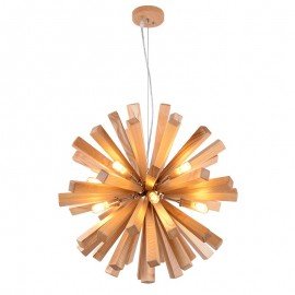 Firework wooden pendant lamp natural color front view