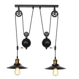 Industrial Iron Pulley double pendant lamp with 2 Edison bulbs