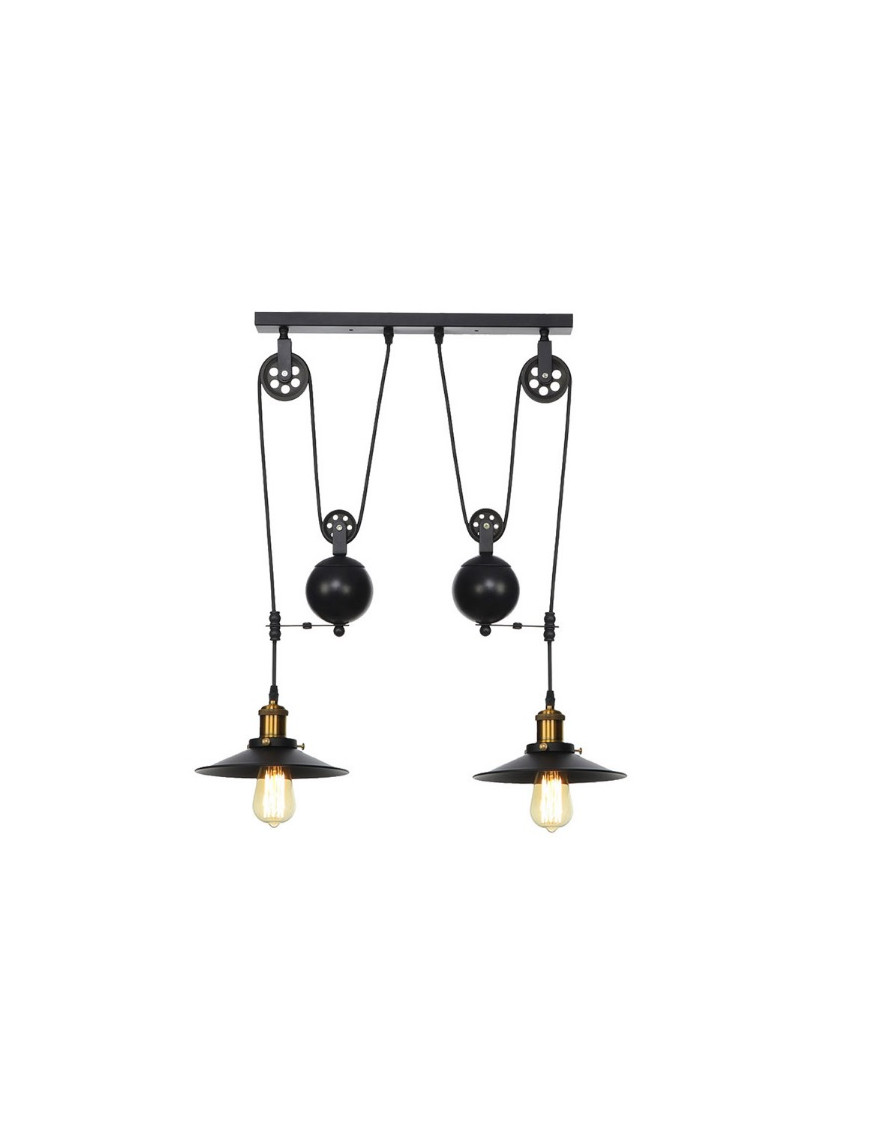 Industrial Iron Pulley double pendant lamp with 2 Edison bulbs