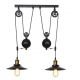 Industrial Iron Pulley double pendant lamp with 2 Edison bulbs