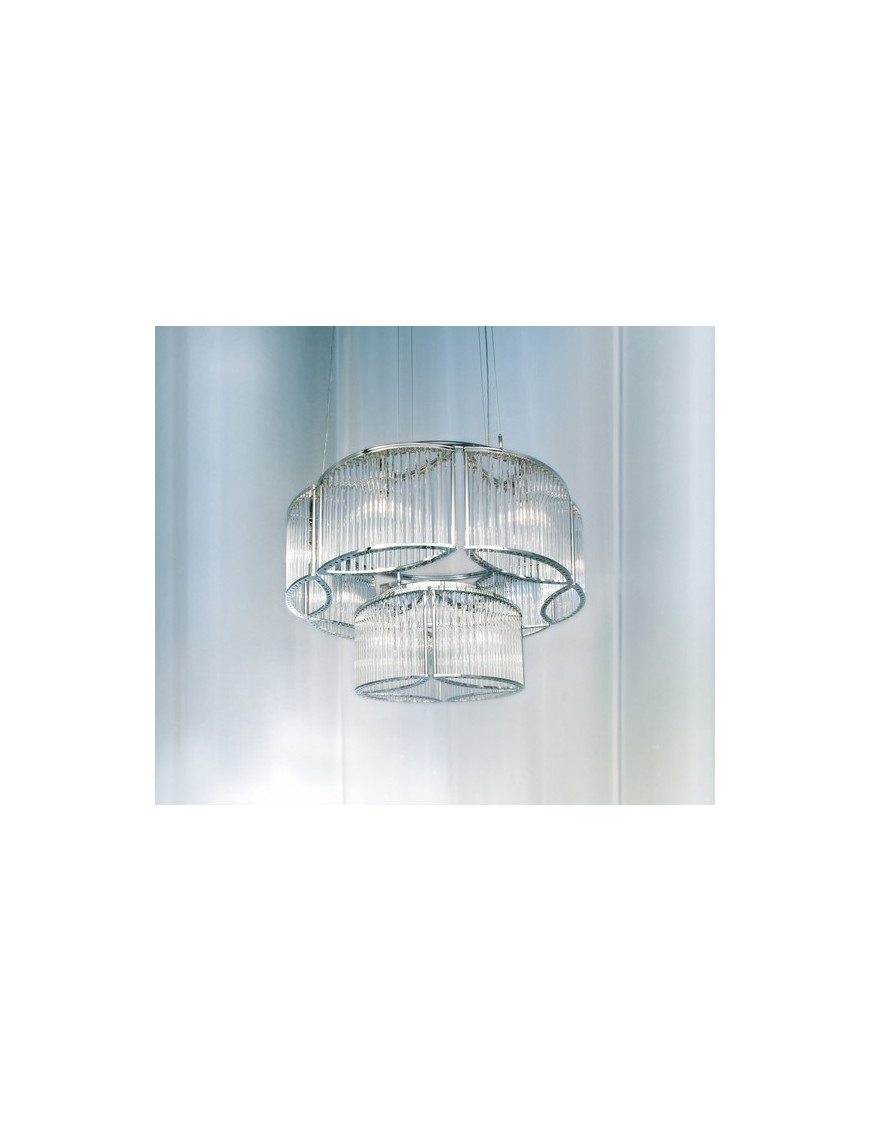 Stilio chandelier 2 tier Licht im Raum silver color Diam 70cm front view Stilio chandelier 2 tier Licht im Raum silver color Diam 70cm front view