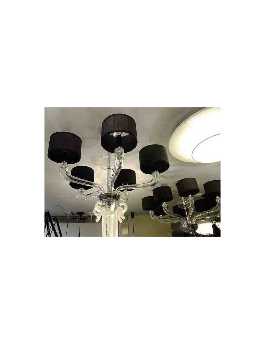 Babylon Chandelier Barovier&Toso White, black color 5 lampshades front view Babylon Chandelier Barovier&Toso White, black color 5 lampshades front view