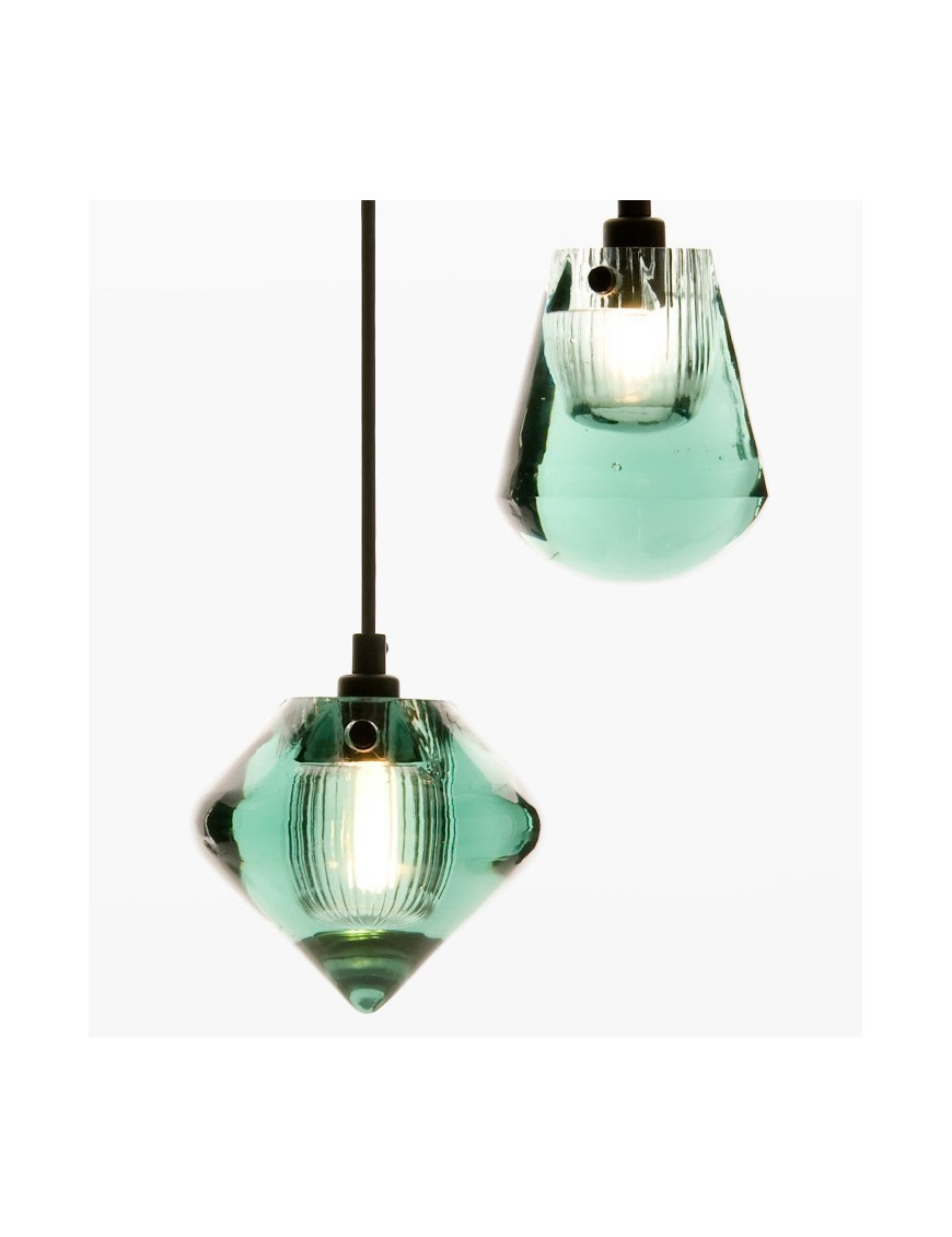 Pressed Glass in color pendant lamp Tom Dixon blue color front view Pressed Glass in color pendant lamp Tom Dixon blue color front view