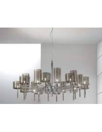 Spillray chandelier 20 lights round Axo smoke color front view