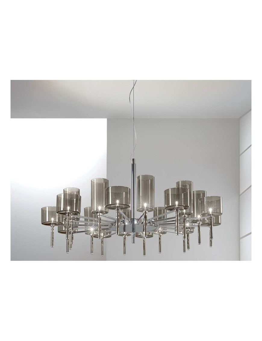 Spillray chandelier 20 lights round Axo smoke color front view Spillray chandelier 20 lights round Axo smoke color front view