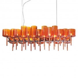 Spillray chandelier 26 lights rectangular Axo orange color front view