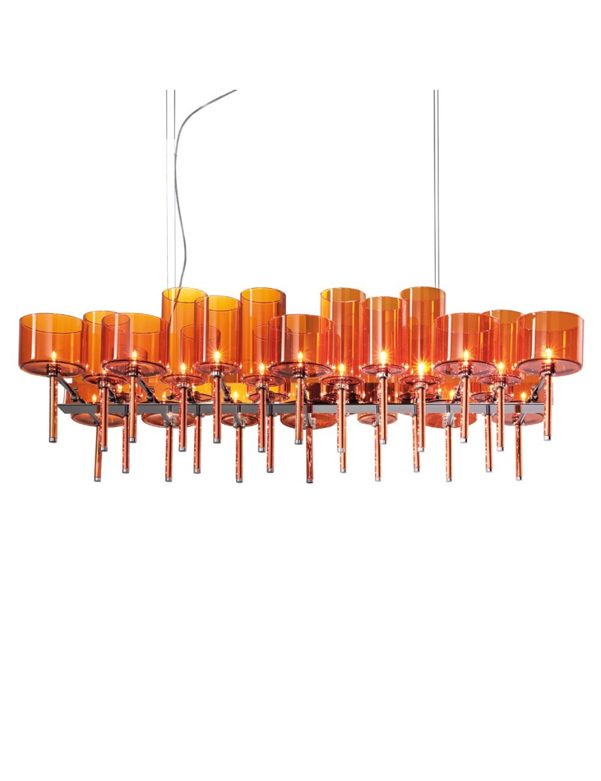 Spillray chandelier 26 lights rectangular Axo orange color front view Spillray chandelier 26 lights rectangular Axo orange color front view