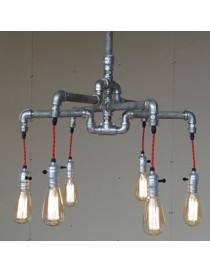 Industrial Iron Pipe pendant lamp 6 bulbs silver color front view