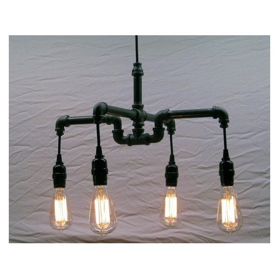 Industrial Iron Pipe pendant lamp 4 bulbs black color front view