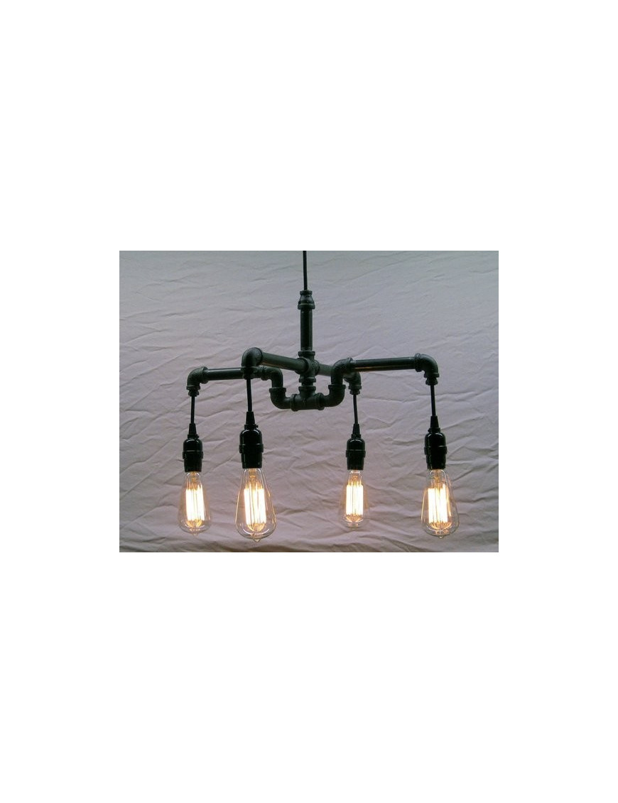 Industrial Iron Pipe pendant lamp 4 bulbs black color front view Industrial Iron Pipe pendant lamp 4 bulbs black color front view