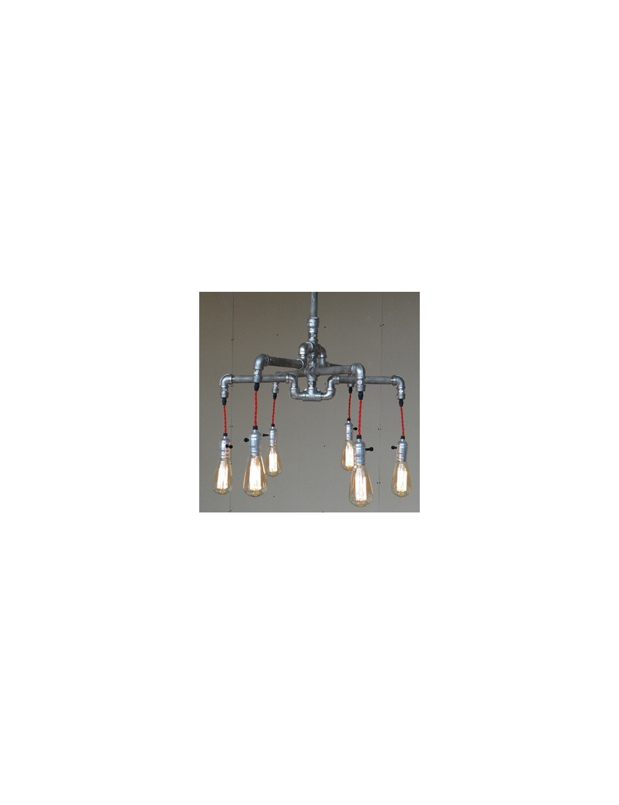 Industrial Iron Pipe pendant lamp 4 bulbs silver color front view Industrial Iron Pipe pendant lamp 4 bulbs silver color front view
