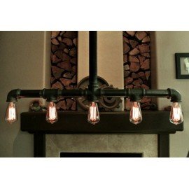 Industrial Iron Pipe pendant lamp w/cross down drop black color front view