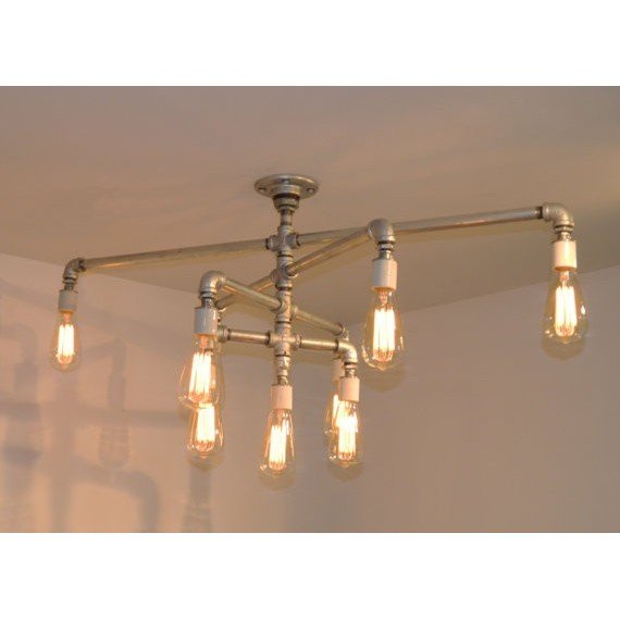 Industrial Iron Pipe pendant lamp 9 bulbs silver color front view