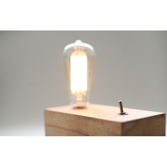Retro wooden table lamp with edison bulb Blu Dot natural color 1 light front view