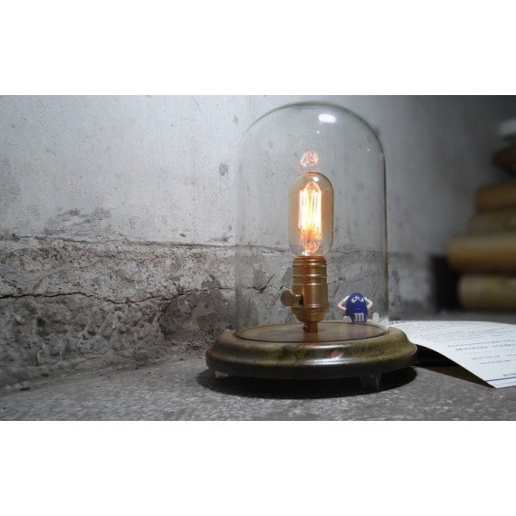 Bell Jar wood table lamp with edison bulb Blu Dot natural color front view