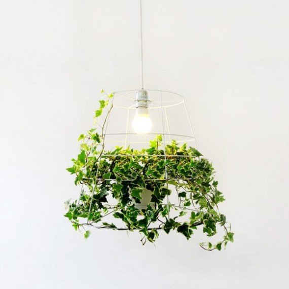 Hanging plant cage pendant lamp Foscarini white color front view