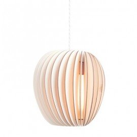 Pirum wood pendant lamp Kevin Reilly Lighting natural color front view