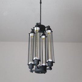 Industrial Vintage Edison 4 tube filament bulbs pendant lamp vertical black color side view