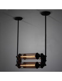 Industrial Vintage Edison 4 tube filament bulbs pendant lamp horizontal black color front view