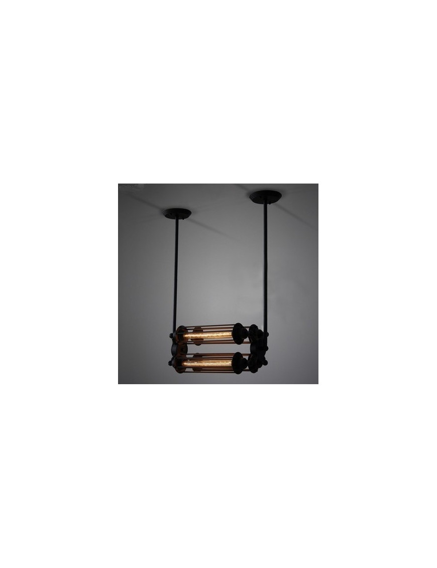 Industrial Vintage Edison 4 tube filament bulbs pendant lamp horizontal black color front view Industrial Vintage Edison 4 tube filament bulbs pendant lamp horizontal black color front view