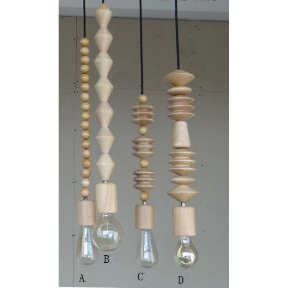 Bright Beads wooden pendant lamp MARZ DESIGNS natural wood color front view