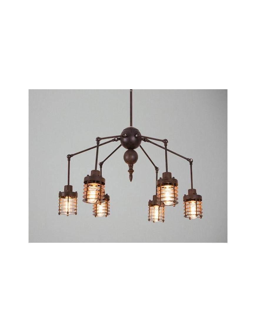 Industrial Vintage Spider chandelier pendant lamp Artek rusty color front view Industrial Vintage Spider chandelier pendant lamp Artek rusty color front view