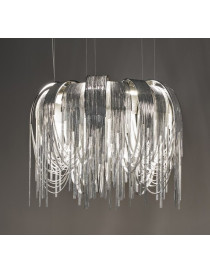 Volver circular LED chandelier Terzani chrome color front view