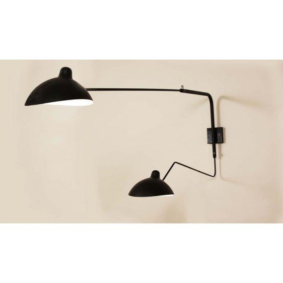 Serge Mouille MCL 2 arms rotating wall lamp Serge Mouille black color front view