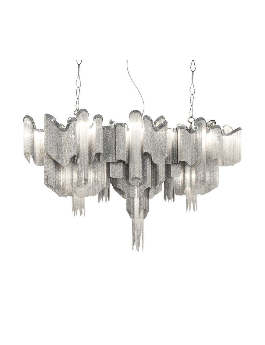 Stream LINEAR Chandelier Terzani nickel color front view Stream LINEAR Chandelier Terzani nickel color front view