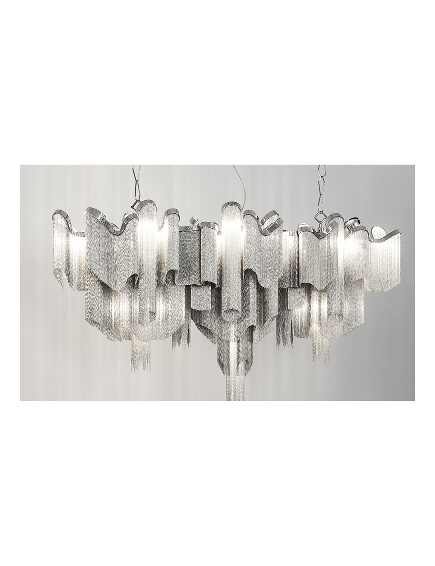 Stream LINEAR Chandelier Terzani nickel color side view Stream LINEAR Chandelier Terzani nickel color side view