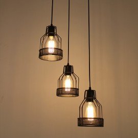 Industrial Cage 2 pendant lamp with Edison bulbs Pottery Barn black color front view