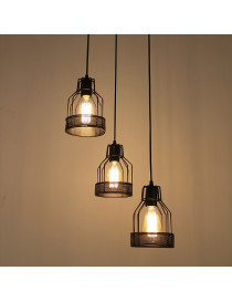 Industrial Cage 2 pendant lamp with Edison bulbs Pottery Barn black color front view