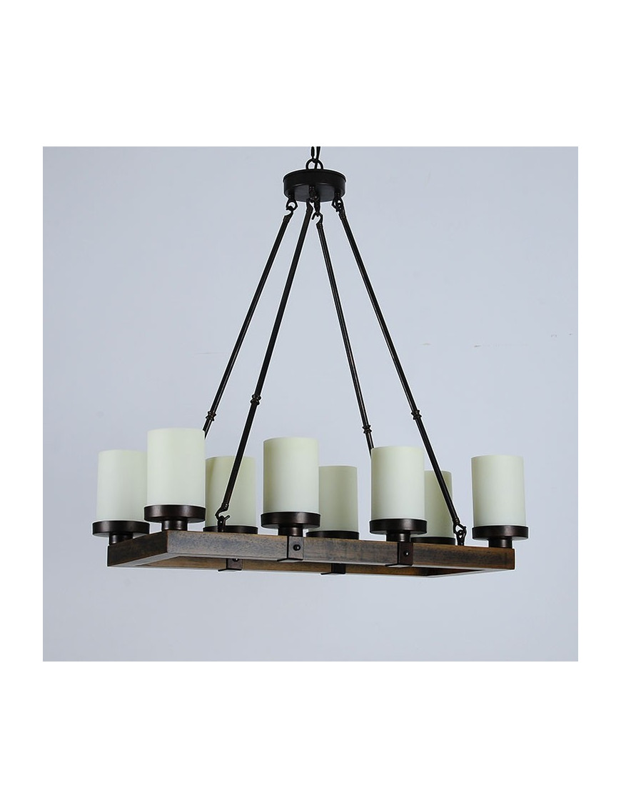 Arturo Rustic Vintage wood LED rectangular chandelier Kevin Reilly Lighting white color front view