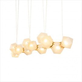 Welles Glass Long LED Chandelier Next white/gold color front view